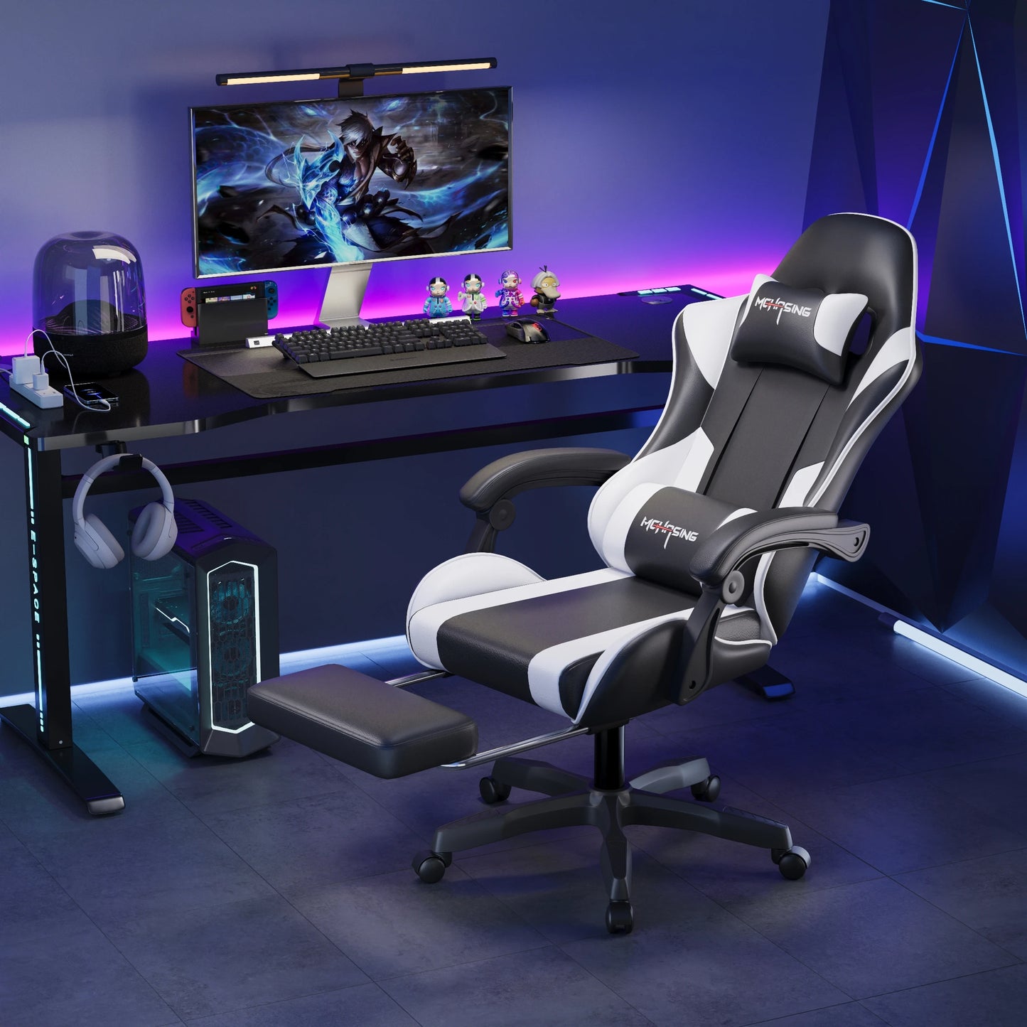 Ergonomiczny, nowoczesny obrotowy fotel gamingowy e-sportowy z kółkami do biura i domu, komputerowy fotel gamingowy w stylu obrotowym