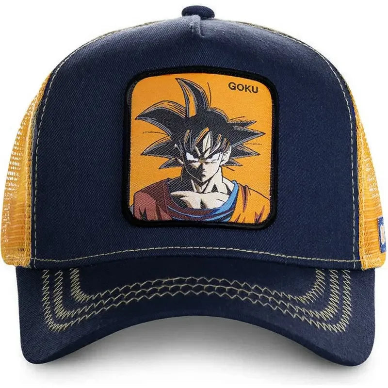 Casquette Dragon Ball Son Goku pour l'été : casquette de voyage à visière, pour homme, brodée, style hip-hop, visière pare-soleil, casquette trucker ajustable en maille