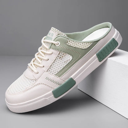 Sandales super taille 2025, nouvelles pantoufles d'été en maille perforée pour hommes, chaussures de sports et de loisirs de plein air respirantes, demi-pantoufles