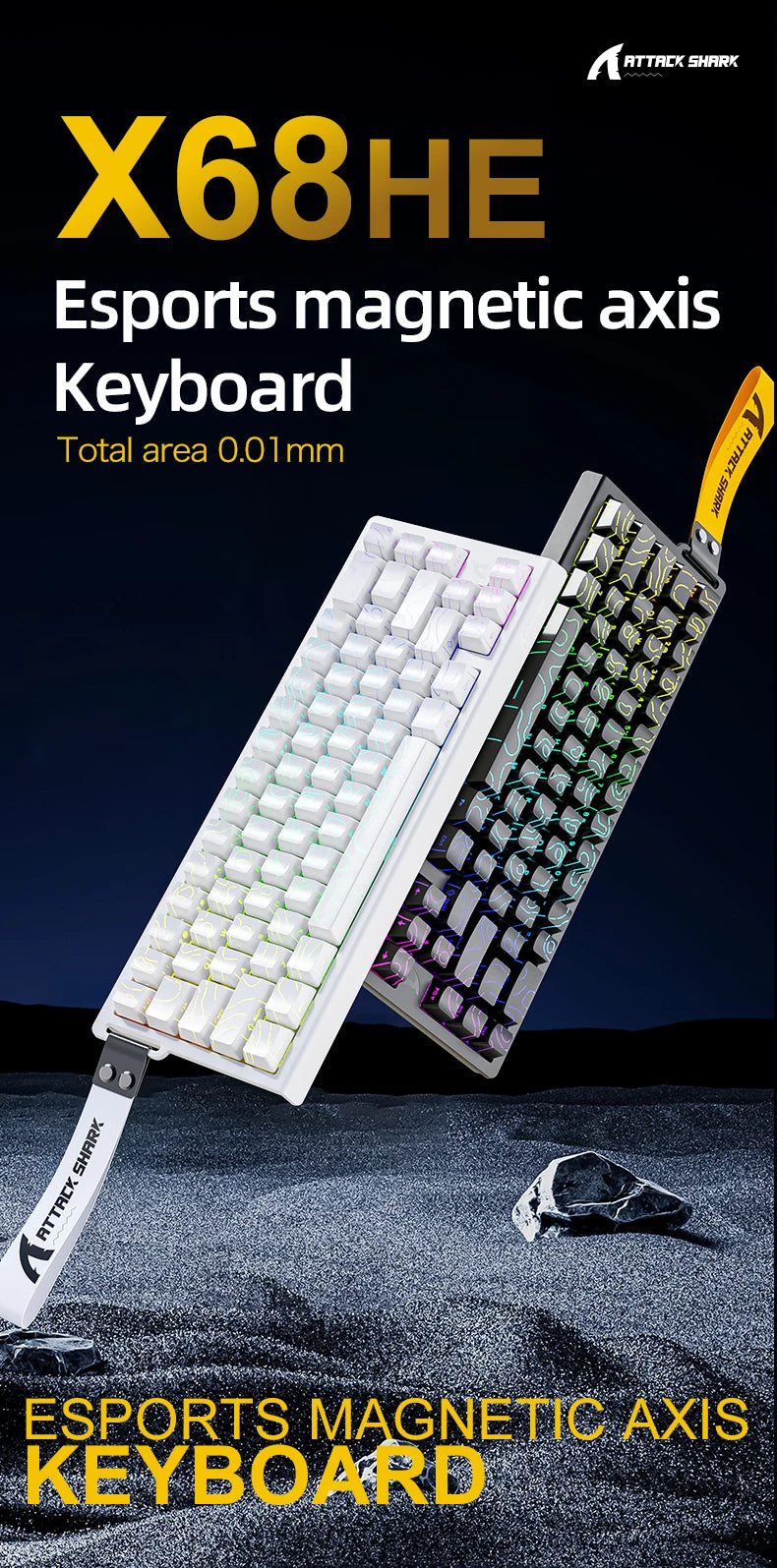 ATTACK SHARK X68HE Magnetic Keyboard Red Wired Mechanical for Pro Gaming 0.01mm Rapid Trigger 8000Hz SOCD/Rs 0.125ms 128K Rate