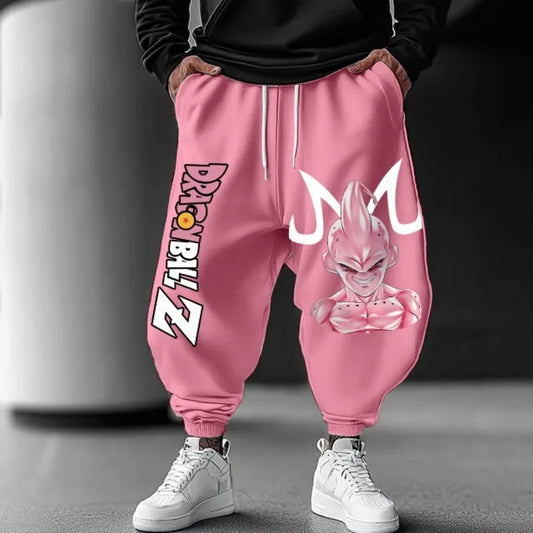 2026 Pink Dragon Ball Majin Buu Sweatpants Summer Anime Pants Unisex Loose Fit with Cuffed Ankles Wide Leg Trousers Plus Size