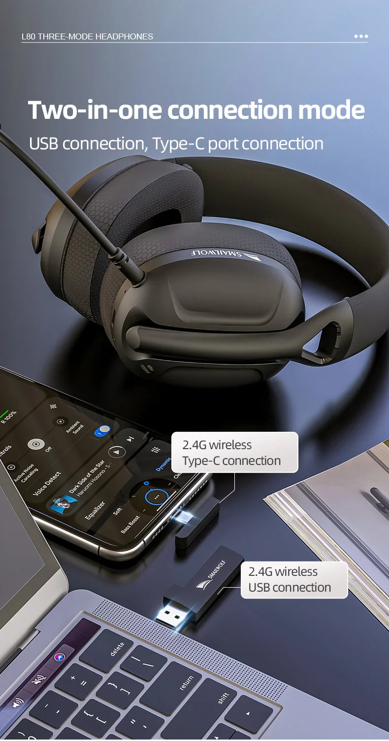SMAILWOLF L80 Bluetooth wireless 2.4g three-mode gaming headset laptop home thin and light sports headset with microphone