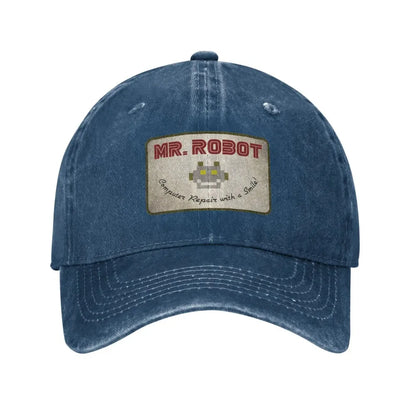 Computer med Sourires Anime Funny Mr Robot Custom Retro Cowboy vasket baseballkasket til mænd Denim solhat Hip Hop-kasket