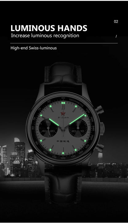 Red Star Panda Mens 1963 Chronograph Mechanical Wristwatch Seagull st1901 Movement Gooseneck 40mm Luminous Sapphire Pilot Watch