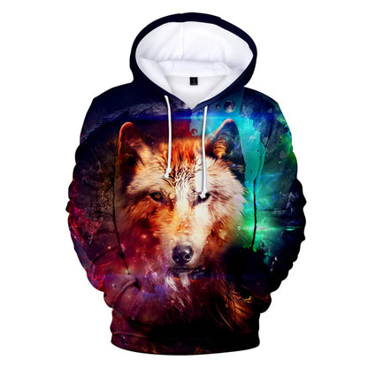 Cool Space Galaxy Wolf Hoodie Hoodies Men Bright Wolf Fashion Handsome Wolf Hoodies Spring Autumn Pullovers Sweatshirts Sweat