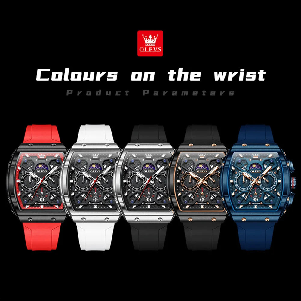 OLEVS 2942 Mens Watch Quartz Watch Multifunctional Chronograph Watches For Men 30M Waterproof Luminous Moon Phase Box Original