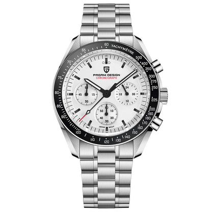 Montre pour homme PAGANI DESIGN « New Moon » – Montre à quartz de luxe, chronographe, verre saphir avec traitement antireflet, lunette en céramique, aiguilles luminescentes
