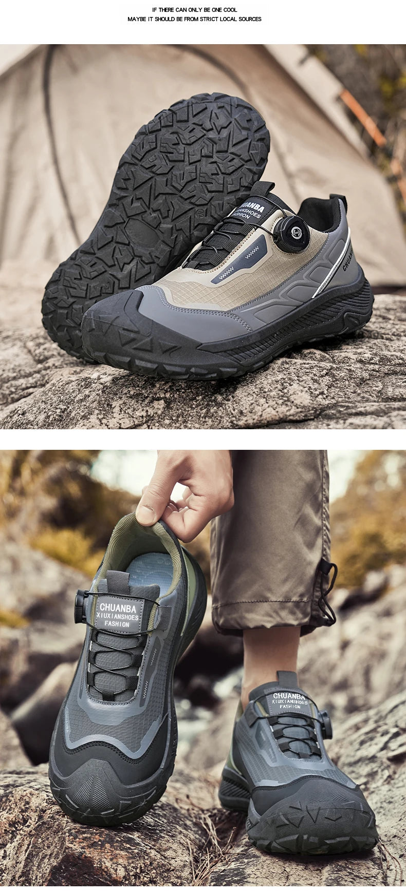 Rotary Buckle Men's Trekking Sneakers Outdoor Platform Hiking Shoes Men Sports Shoes Comfortable Non-slip Climbing Walking Shoes