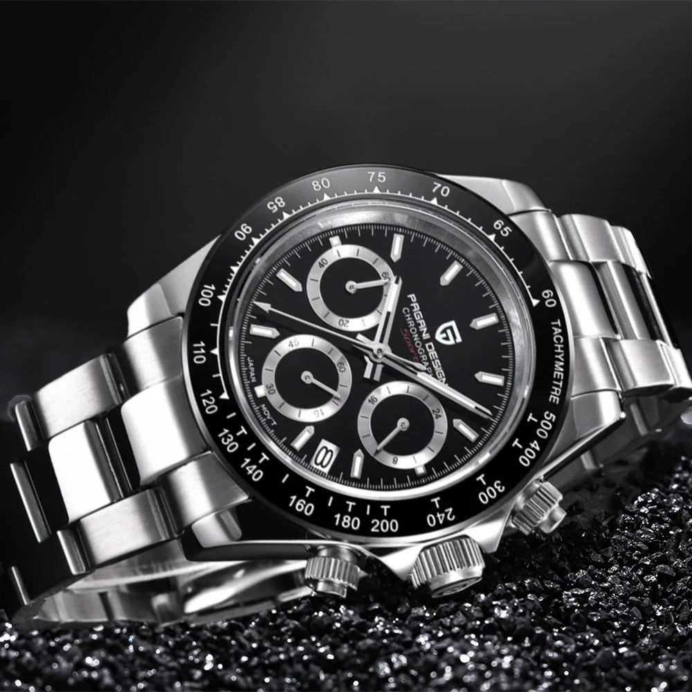 PAGANI DESIGN New Ceramic Bezel Men Quartz Wristwatches Luxurys Sapphire Glass Chronograph 100m Waterproof Stainless Watches Men