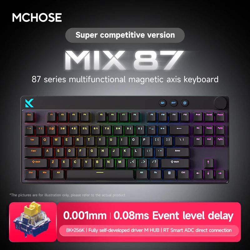Mchose Mix87 magnetisch toetsenbord, bedraad gamingtoetsenbord, 8K+256K, e-sport, 0,08 ms lage latentie, e-sport, op maat gemaakte gameraccessoires