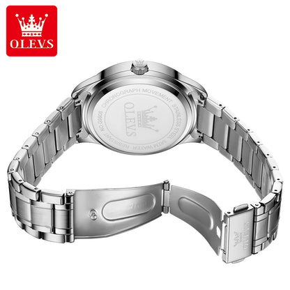 OLEVS 9906 kvartsur til mænd, firkantet model med diamanter, armbånd i rustfrit stål, vandtæt, med dobbelt kalender; et originalt luksusarmbåndsur, der er ideelt til erhvervslivet.