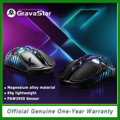 GravaStar Mercury X Wireless Gaming Mouse – 32,000 DPI PAW 3950 Sensor, 1000Hz Polling Rate, Only 49g, Magnesium Alloy Hollow F