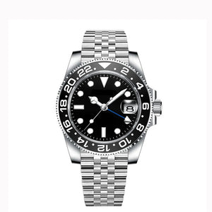 40MM Custom Logo New Men Quart Wristwatch Jubilee Stainless Quartz GMT Watch Sapphire Glass Men Watches Waterproof Luminous
