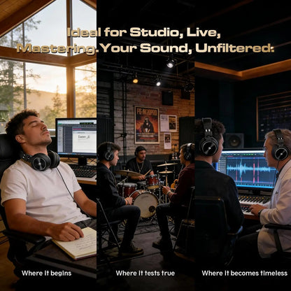 PUPGSIS Studio Monitor Headphones, Over Ear Headphones Wired, Professional 40kHz Hi-Res DJ Stereo Headphones - 1/4 to 3.5mm Jack
