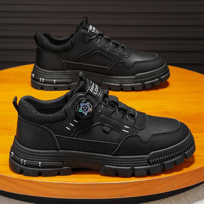 Men's Workwear Rotary Buckle Sneakers - Thick Sole Non-Slip Outdoor Shoes, Fashion Chunky Platform Walking Shoes for Men