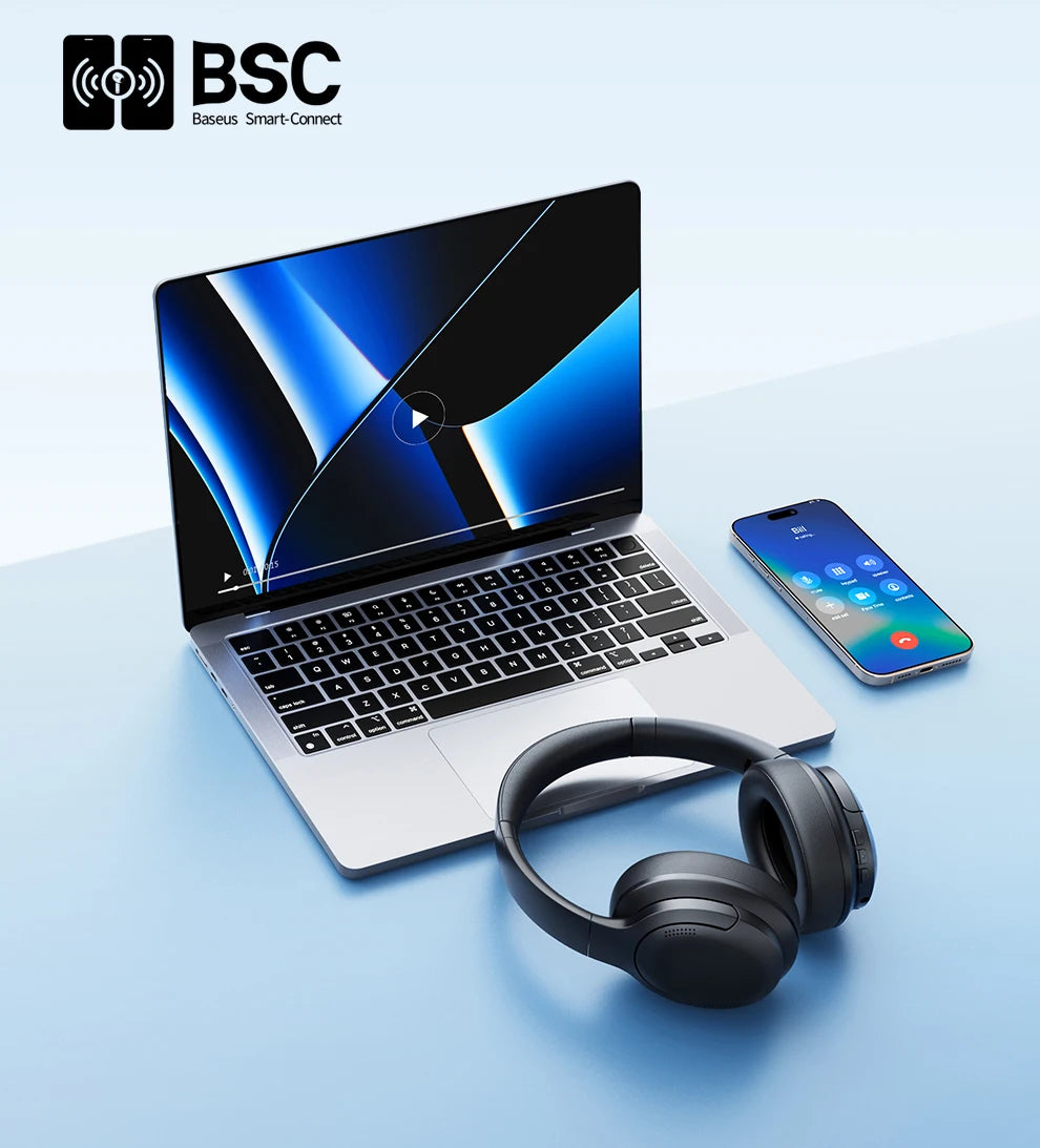 Baseus Wireless Headphones Bluetooth 5.3 HIFI Level Earphone 40mm Driver Foldable Over Ear Headsets 70H Playtime Spatial Audio
