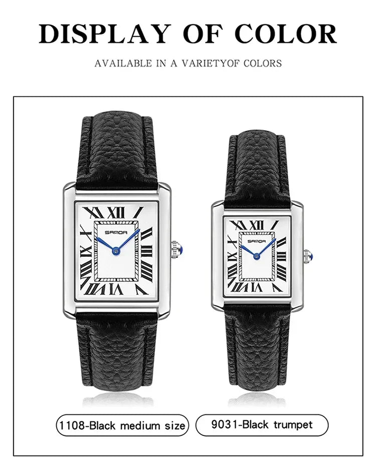 SANDA 9031/1108 Sport Casual Women Men Quartz Watches Reloj Luxury Couple Watch Resistant Leather Strap Square Dial Waterproof