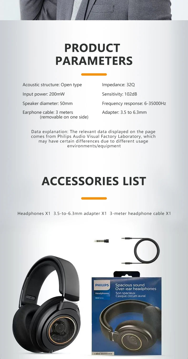 Original PHILIPS SHP9600 Wired Head-mounted Headphone HIFI Stereo Gaming Earphone 3.5mm 6.3mm Universal SHP9500 Upgrade Headset