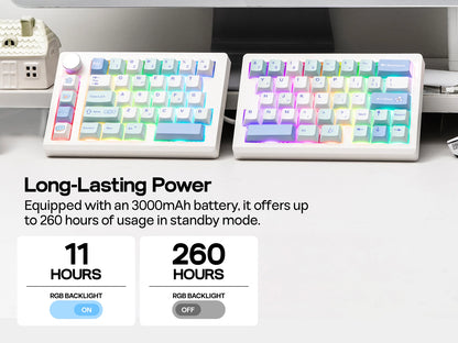 EPOMAKER Split70 QMK/VIA 70% Split Layout Hot-Swap Wired/BT/2.4Ghz Wireless Mechanical Gaming Keyboard with Programmable Knob