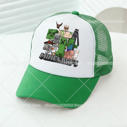 Baseballové čepice Minecrafted Mesh s kreslenými postavičkami – sportovní čepice pro dospělé a děti, pro chlapce i dívky, letní outdoorové čepice s kšiltem proti slunci, dárkové