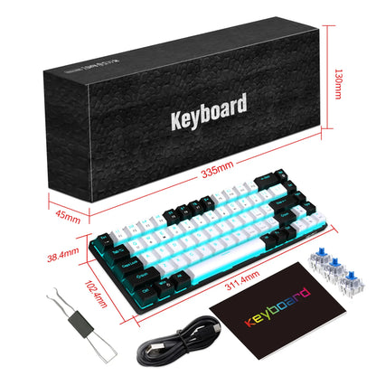 Teclado mecánico gaming 60% USB con teclas blancas, mini teclado gamer ergonómico para ordenador con retroiluminación y música