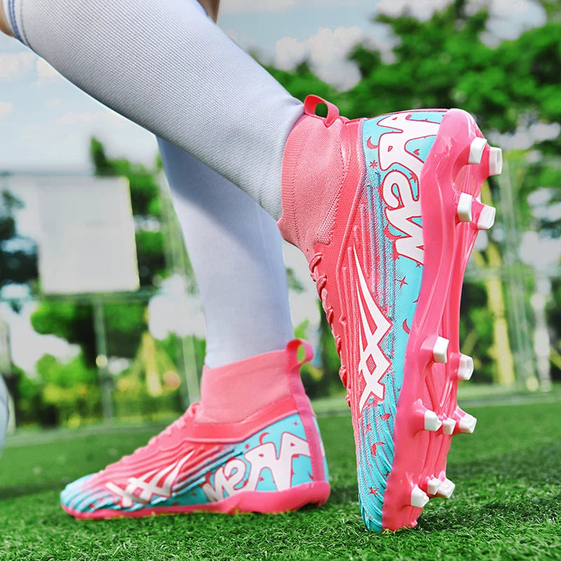 Chaussures de football pour hommes et femmes, chaussures de sport à crampons longs, idéales pour les étudiants, les matchs et l'entraînement.
