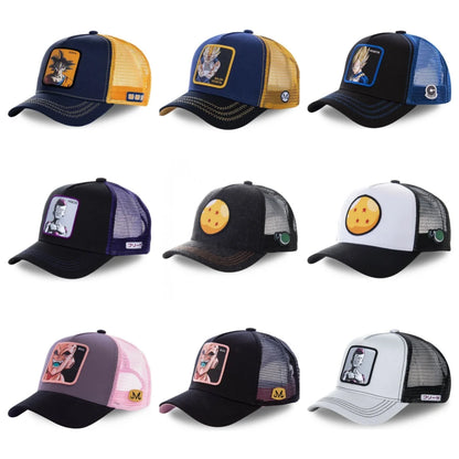 Casquette Dragon Ball Son Goku pour l'été : casquette de voyage à visière, pour homme, brodée, style hip-hop, visière pare-soleil, casquette trucker ajustable en maille