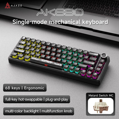 AJAZZ AK690 65% Mechanical Keyboard Full-key Hot-swap Wired USB Plug And Play Mixed Light 68 Keys Gaming Keyboard For Laptop PC