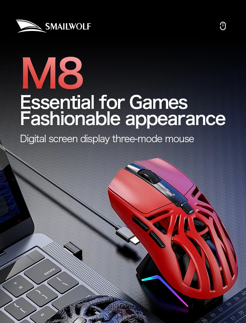 SMAILWOLF M8 Bluetooth wireless mouse, three-mode RGB charging base e-sports gaming mouse, PAW3311 lightweight gaming office