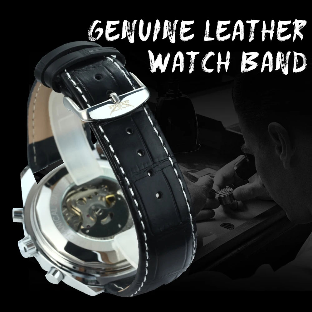 Jaragar Automatic Watch for Men Military Multifunction 3 Sub-Dials Sports Mechanical Watches Top Brand Luxury Leather Steel Band