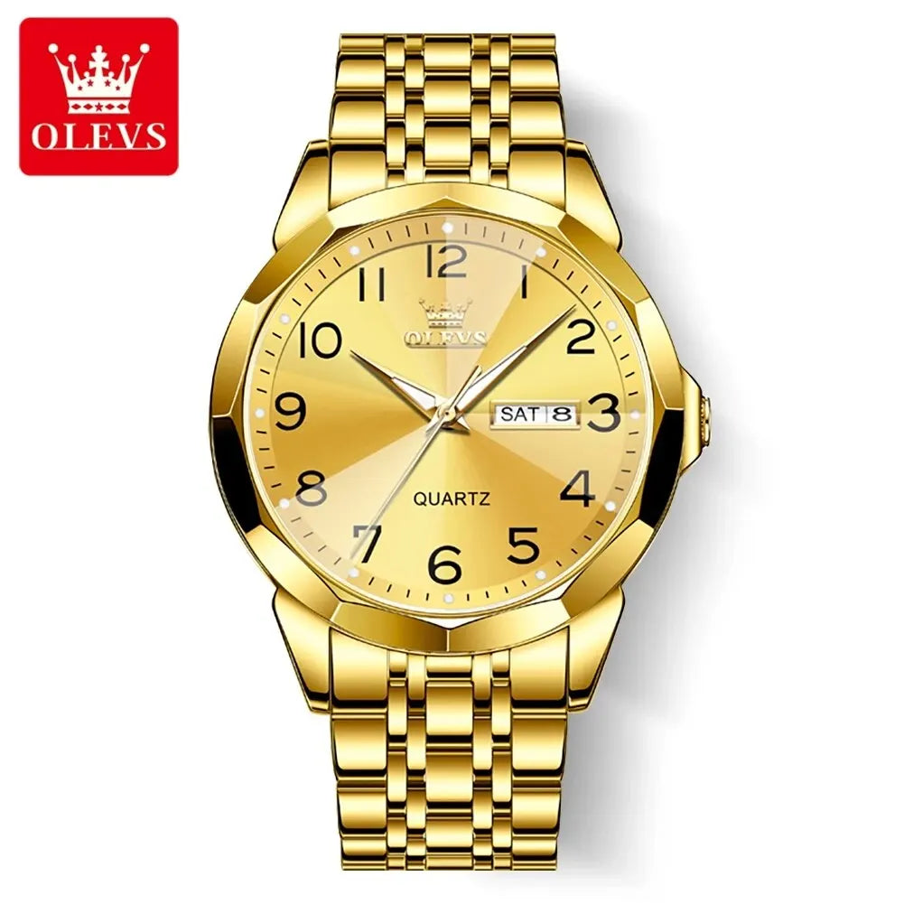 OLEVS 9970 herreur – Elegant model med digital urskive, dato- og ugedagsvisning, vandtæt, selvlysende, kvarts – Originalt luksusur