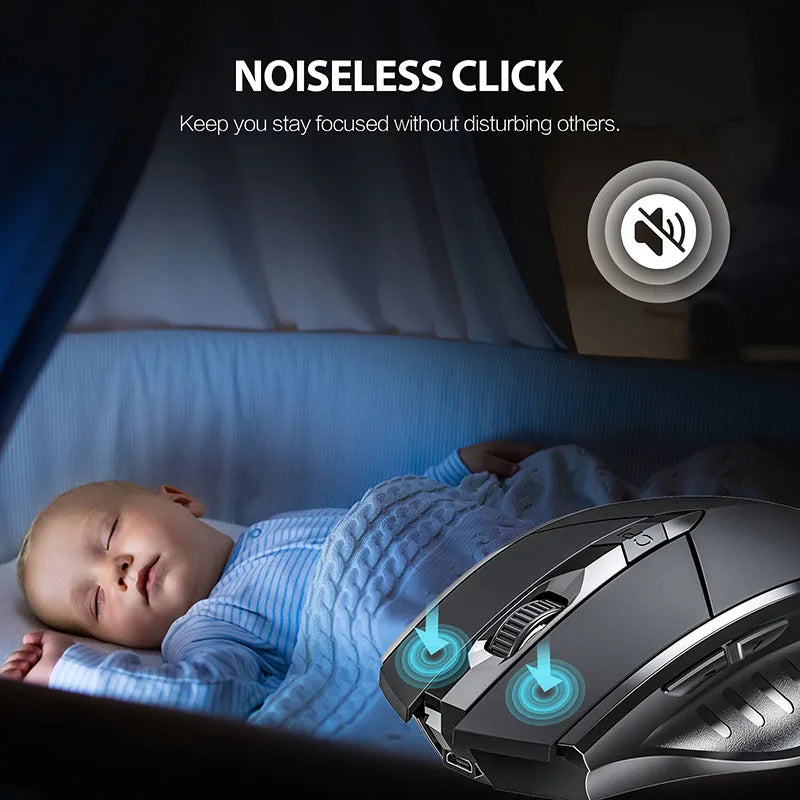 INPHIC PM6BS, 3 Modes Bluetooth 5.0&4.0 Wireless 2.4G Rechargeable Wireless Mouse with 6 Buttons, Ergonomic for Laptop, Mac, PC