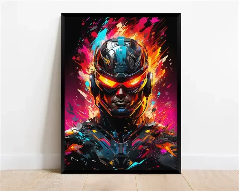 Pop-Neon-Poster mit Videospiel-Charakter, Gamepad, Kopfhörern, Fußball und Basketball – Leinwanddruck, Wandkunst-Dekor für das Gaming-Zimmer