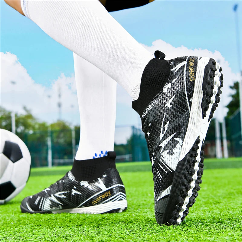 Chaussures de football montantes pour adultes, hommes et femmes, crampons TF pour gazon artificiel, crampons AG longs pour l'entraînement des étudiants.