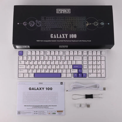 EPOMAKER Galaxy100 QMK/VIA 1800 ANSI Layout Aluminum Gasket Wired/BT5.0/2.4Ghz Mechanical Gaming Keyboard with 8000mAh Battery