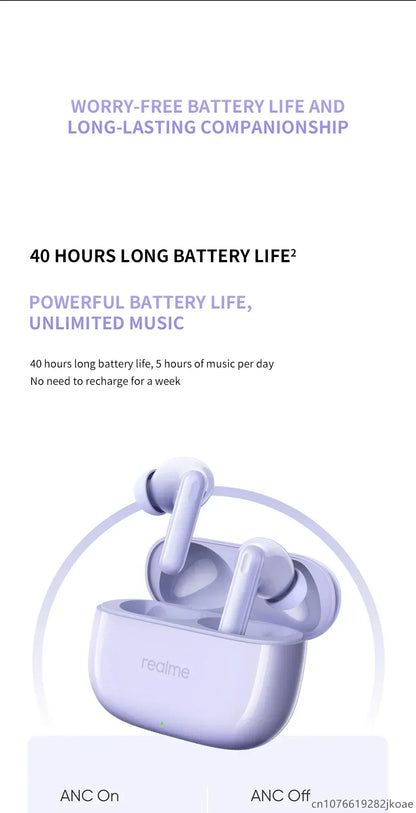realme Buds T310 Earphones 46dB Active Noise Cancelling HiFi Wireless Headphones Bluetooth 5.4 Game Music Headset Long Standby