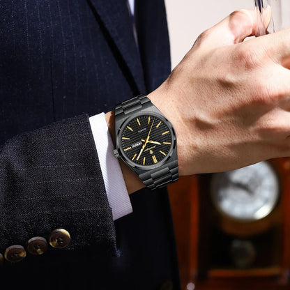 Orologio da polso di lusso da uomo POEDAGAR, impermeabile, luminescente, in acciaio inossidabile, con data e giorno della settimana, al quarzo, stile business.