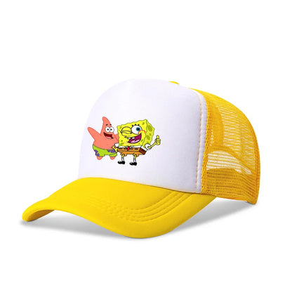 Sød SpongeBob-baseballkasket i anime-stil, rund, til børn, drenge, piger og voksne, til sport og fritid, med solskærm, justerbar, film- og tegneseriefigur, med skygge og netforing