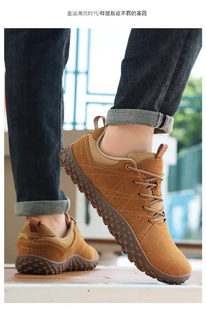 Zapatos de cuero de ante y tejido PU con puntera ancha, antideslizantes, para senderismo, trabajo, deporte masculino y caminatas al aire libre para mujer