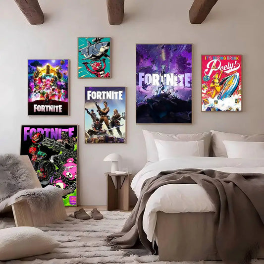 Battle Game F-Fortnite Classic Vintage Posters Whitepaper Prints Posters Artwork Kawaii Room Decor