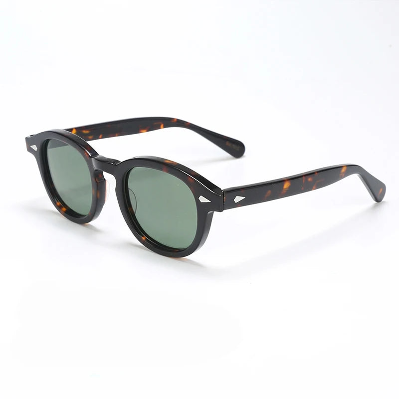 Polariserade solglasögon för män och kvinnor, Johnny Depp-inspirerade solglasögon i Lemtosh-stil, retro, runda, acetatbåge, UV400-glas, Oculos