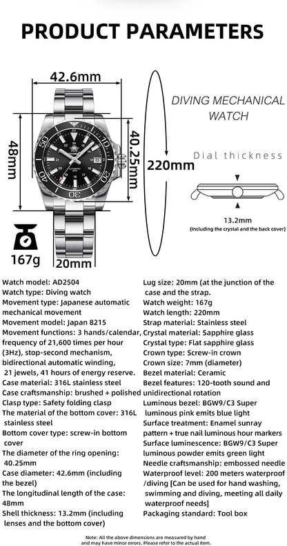 ADDIESDIVE Men Luxury Watch Sapphire Crystal Ceramic Ring 20Bar Diving Luminous Automatic Mechanical Watch Exquisite Gift Clock