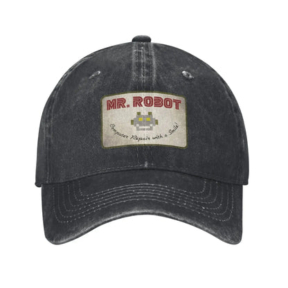 Computer med Sourires Anime Funny Mr Robot Custom Retro Cowboy vasket baseballkasket til mænd Denim solhat Hip Hop-kasket