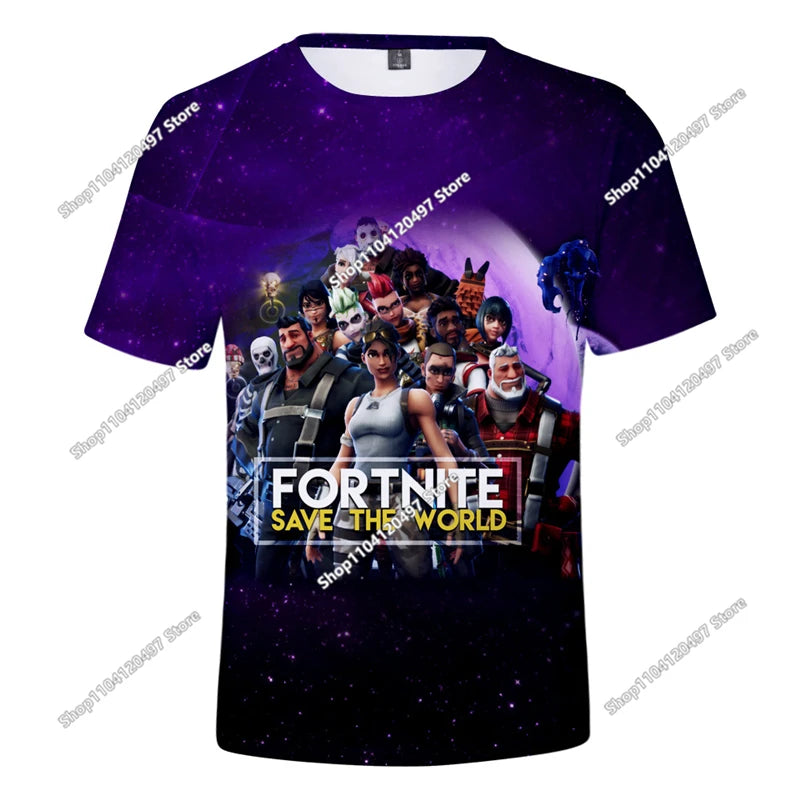 T-shirt estiva Fortnite per adulti e bambini con stampa digitale 3D, vestibilità ampia, taglie grandi, maniche corte