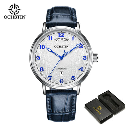 OCHSTIN Day Date Gents Watches 2025 Gift for Men Automatic Mechanical Business Wristwatches 40mm Analog Male Clock Leather Strap