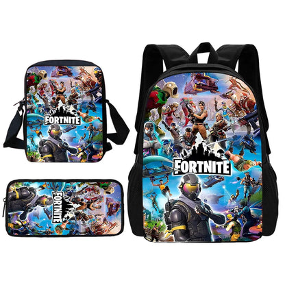Mochila escolar infantil con bolso de hombro y estuches para lápices, bolsas escolares con diseño de juego popular F-FortniteS para niños y niñas, el mejor regalo