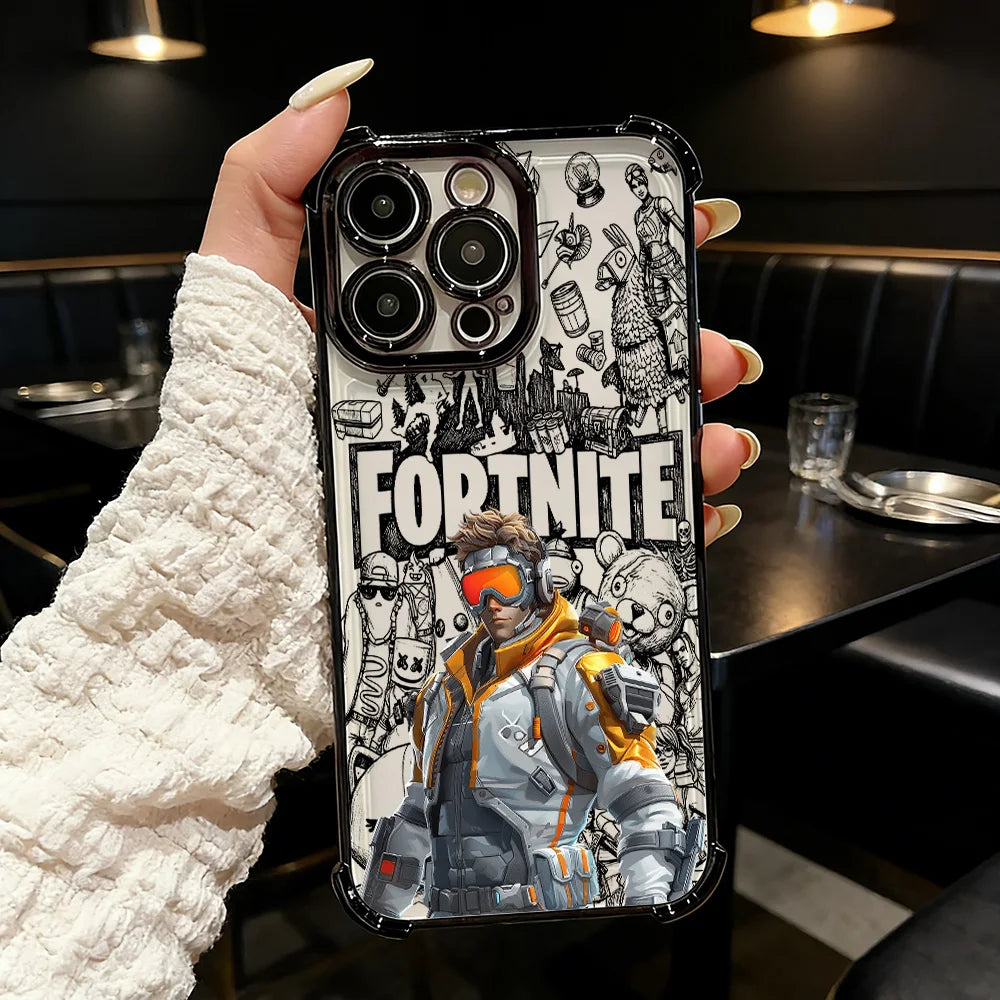 Oblíbený herní kryt na telefon FortniteS s pokovením pro iPhone 17 17e 16e 16 15 14 13 12 11 Pro Max X XR XSMax 7 8 Mini Air Plus, odolný proti pádu