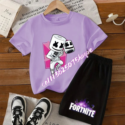 Fortnites Kids T Shirt Shorts Set Cartoon Figure Printed T Shirts Children Tops Summer Casual Sportswear Kids Boys Clothing