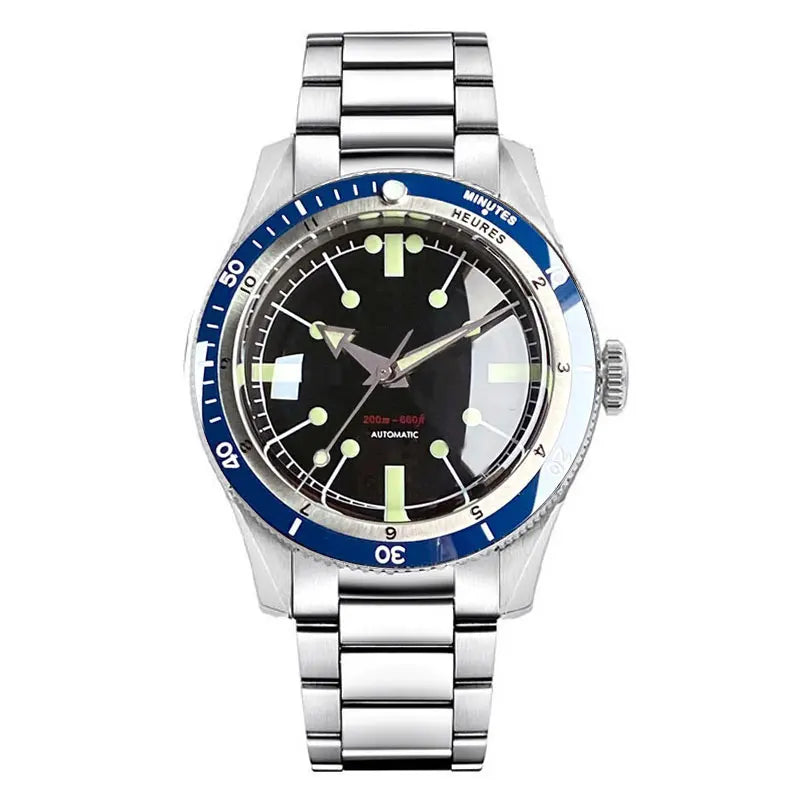 Pilot Watch 200M Water Resistant Mechanical Wristwatch NH35A PT5000 Miyota 8215 Domed Sapphire Glass 120 clicks Bezel Steel Band