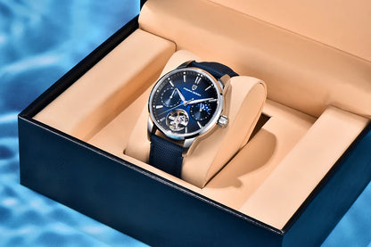 PAGANI DESIGN – Montre mécanique de luxe pour homme, 41 mm, verre saphir, bracelet en cuir, étanche, style pilote, avec tourbillon et phase de lune